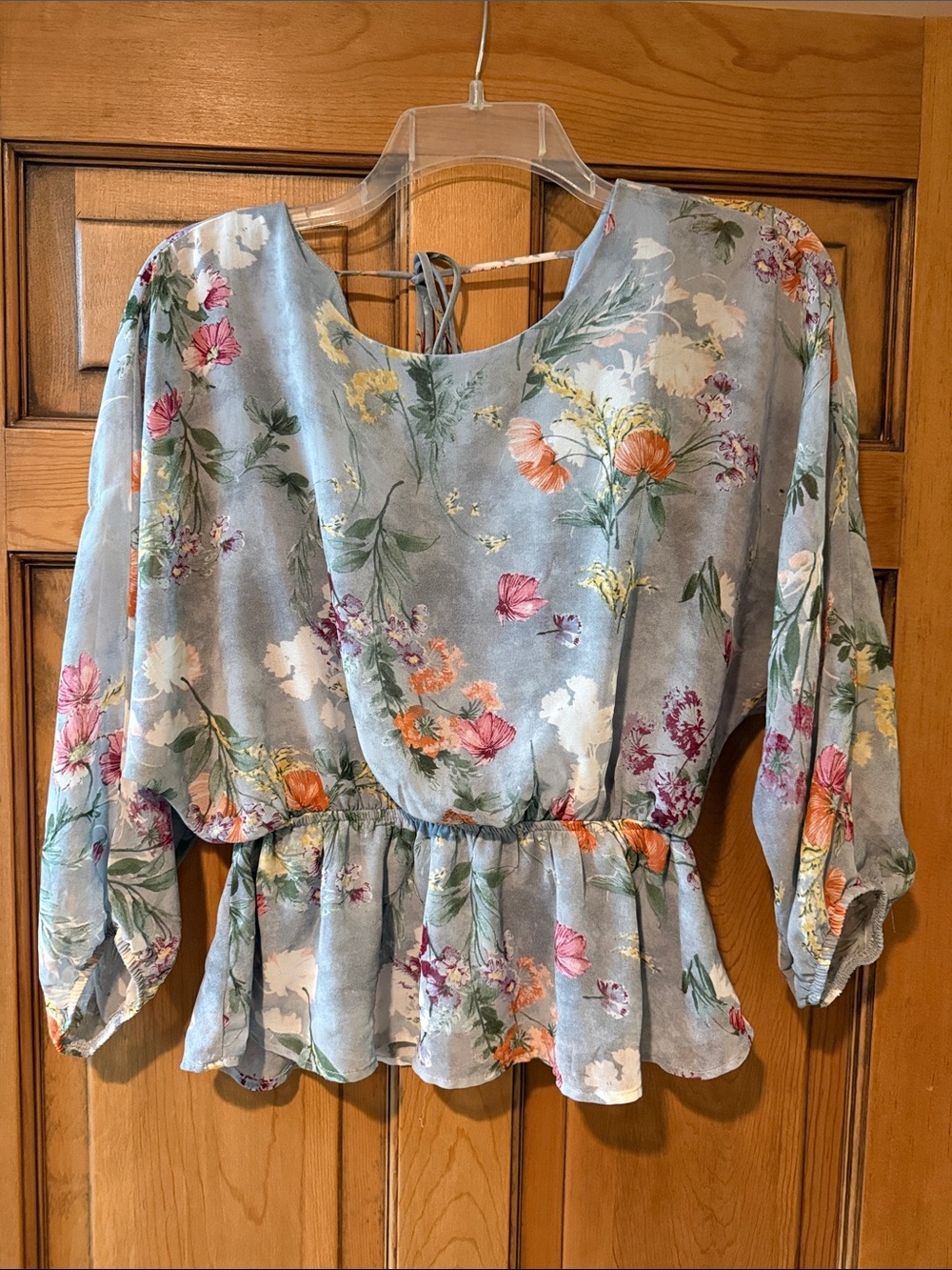 Kaileigh Dusty Blue Floral Peplum Blouse
